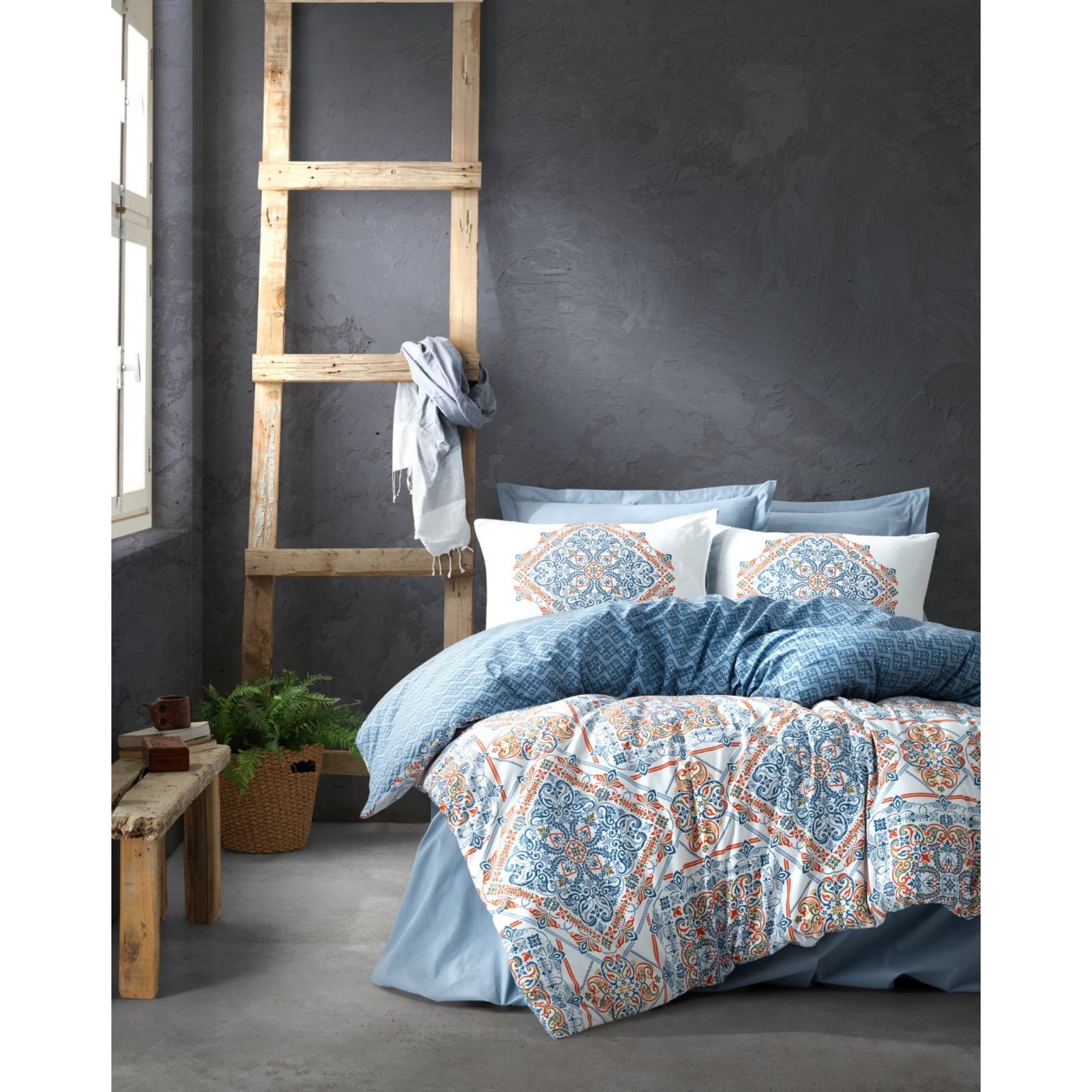 Cotton Box Bohem Ranforce Nevresim Takımı Grande Mavi Tek